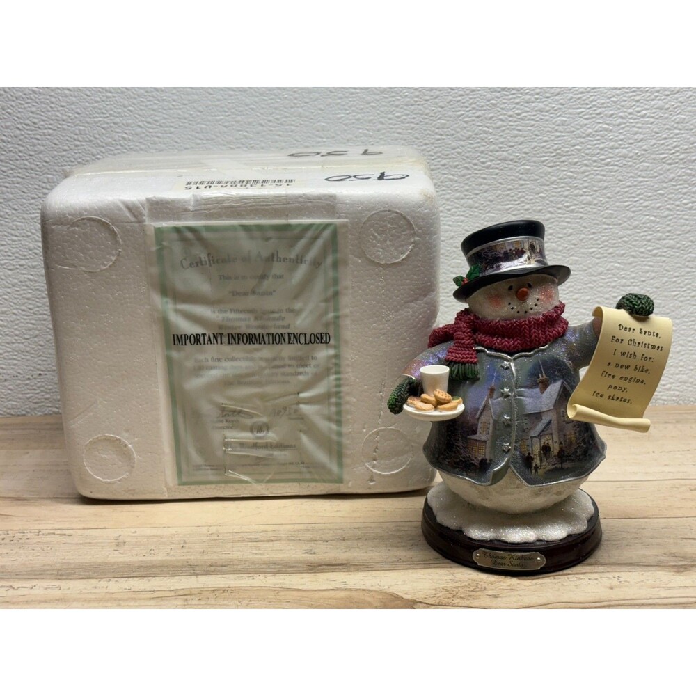 2005 Thomas Kinkade Dear Santa Snowman Bradford Collection
